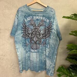 Affliction Style Last Emperor Bedazzled Tie Dye Cyber XXL Y2K Shirt